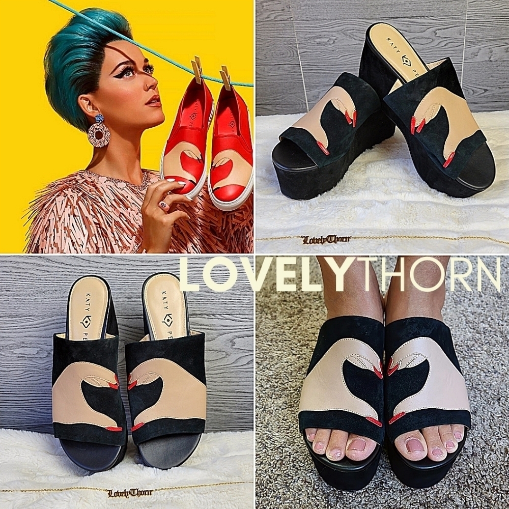 KATY PERRY // ltd ed platform wedge slide tracy heart in hands
